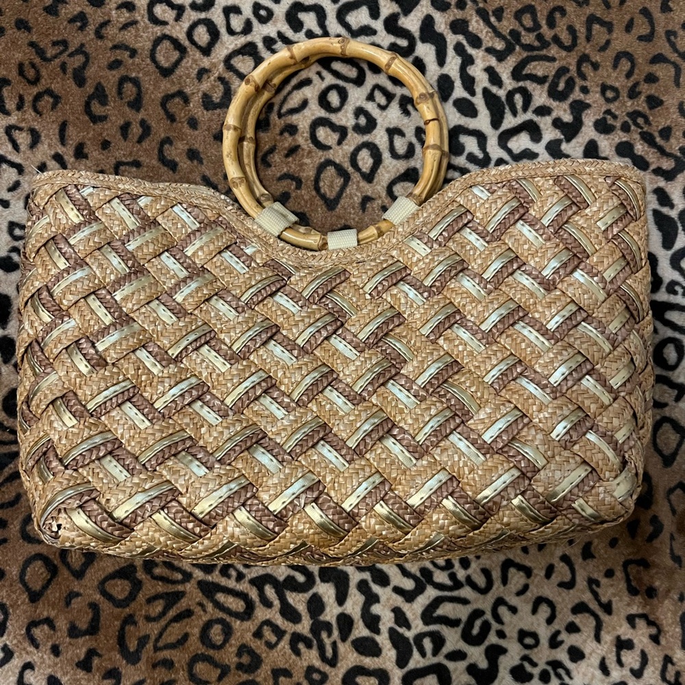Tan Woven Tote with Ring Handle